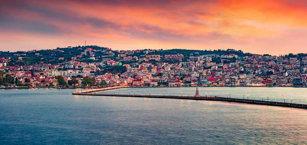 Panoramatické Večerní Město Argostolion Bývalá Obec Ostrově Kefalonia Jónské Ostrovy — Stock fotografie