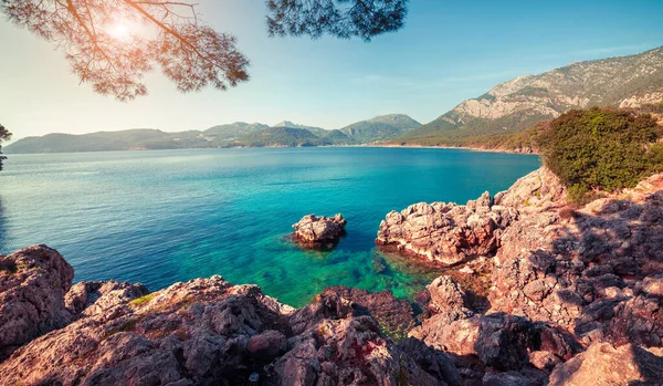 Pintoresco Paisaje Marino Mediterráneo Turquía Colorido Amanecer Bahía Pirata Península — Foto de Stock