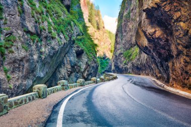 Bicaz Canyon / Cheile Bicazului 'nin sevimli yaz manzarası. Harghita County, Romanya, Avrupa 'nın inanılmaz sabah manzarası. Seyahat konsepti arka planı.