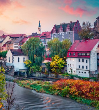 Gorgeous autumn cityscape of Gorlitz, eastern Germany, Europe. Spectacular sunrise view of St Peter and Pauls Church, on the Polish border. Traveling concept background. clipart