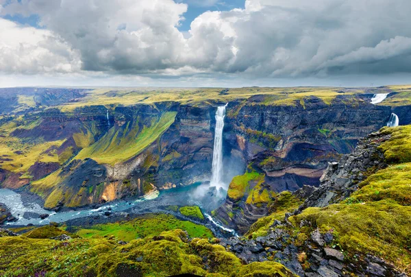 Segunda Cascada Más Alta Islandia Haifoss Vista Sombría Mañana Del — Foto de Stock