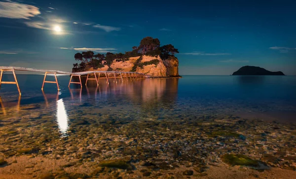 Ночной Вид Острова Камео Slendid Spring Scene Port Sostis Zakynthos — стоковое фото