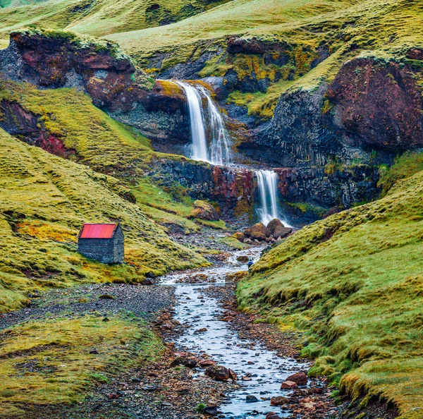 Belle Vue Minuit Sur Cascade Sans Nom Sur Rivière Rauda — Photo