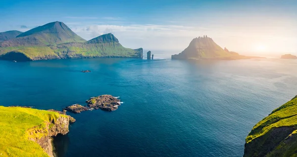 Vista Desde Avión Tripulado Magnífica Escena Verano Las Islas Feroe —  Fotos de Stock