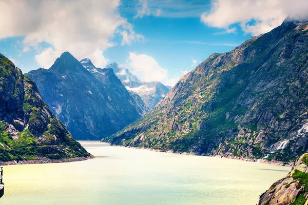 Sunny Morning View Coast Grimselsee Reservoir Top Grimselpass Colorful Summer — Stock Photo, Image