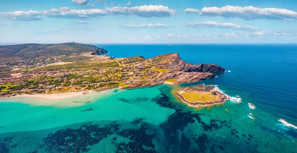 Pohled Letícího Letounu Úchvatný Letní Pohled Falcone Cape Věž Torre — Stock fotografie