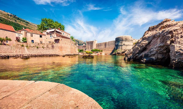 Vista Maravilhosa Manhã Famoso Fort Bokar Cidade Dubrovnik Marina Verão — Fotografia de Stock