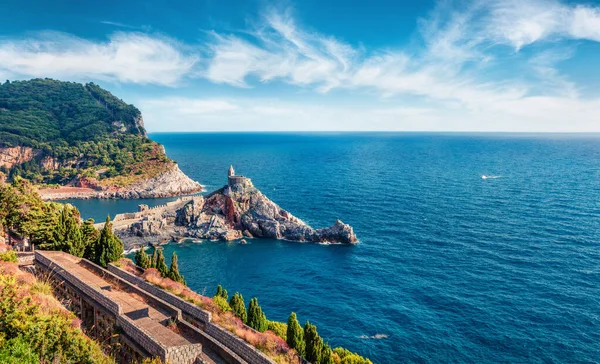 Increíble Escena Matutina Iglesia San Pedro Ciudad Portovenere Pintoresco Paisaje — Foto de Stock