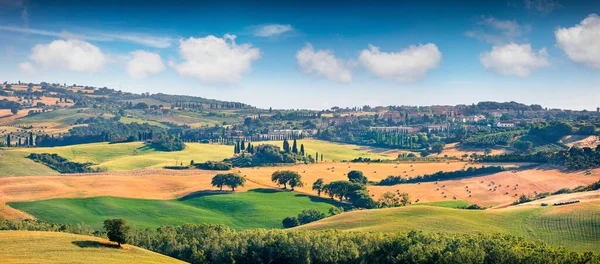 Weizenernte Der Toskana Typische Toskanische Ansicht Von San Quirico Orcia — Stockfoto