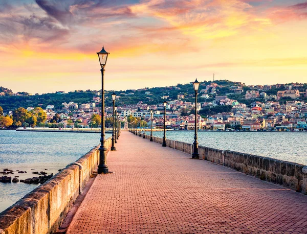 Incredible Evening Cityscape Argostolion Town Former Municipality Island Kefalonia Ionian — Stock Photo, Image