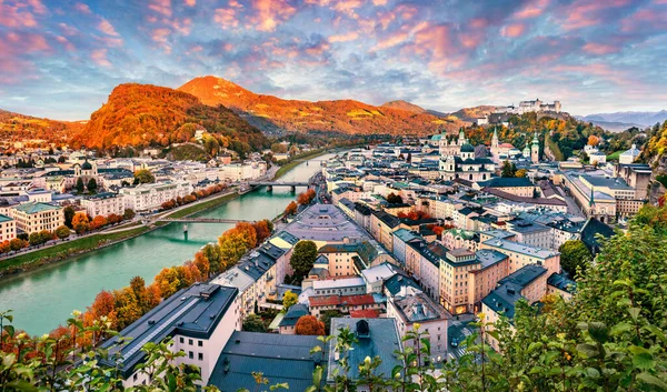 Malam Yang Menarik Pemandangan Kota Salzburg Kota Tua Tempat Kelahiran — Stok Foto