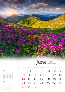 2015 takvim. Haziran.