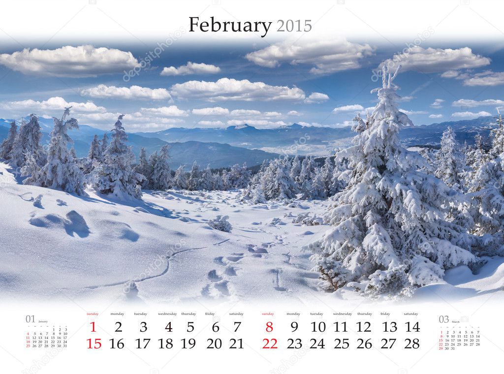 2015 Calendar. February.