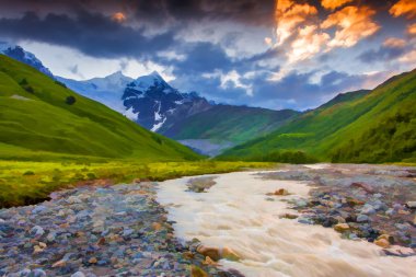 Dağlarda yaz manzarası.
