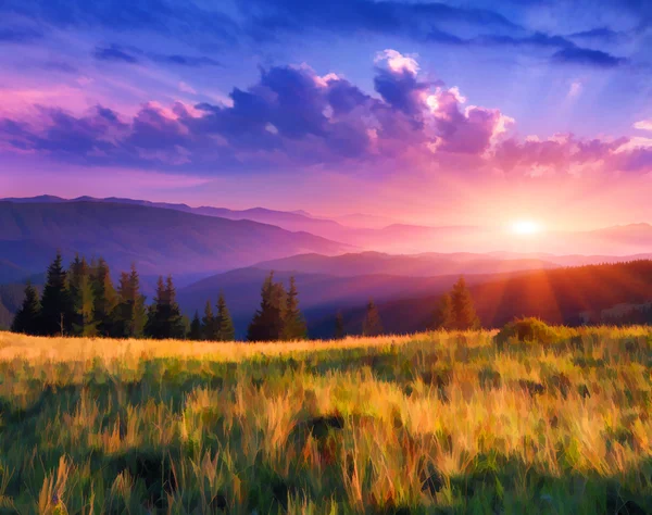 Krásný letní východ slunce v horách — Stock fotografie