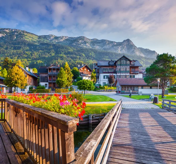 Archkogl village in the morning mist — Stok fotoğraf