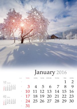 Takvim 2016. Ocak.