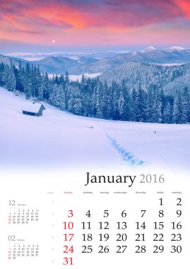Takvim 2016. Ocak.