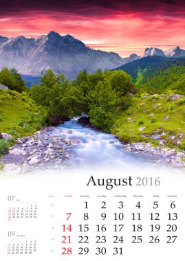 Takvim 2016. Ağustos.