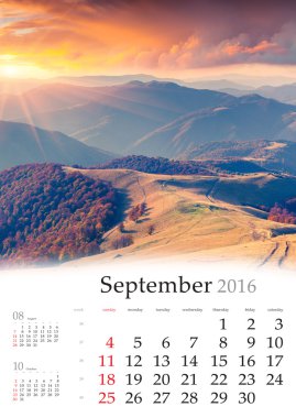 Takvim 2016. Eylül.