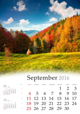 Takvim 2016. Eylül.