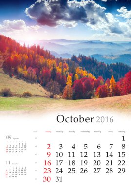 Takvim 2016. Ekim