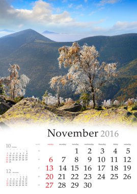 Takvim 2016. Kasım.