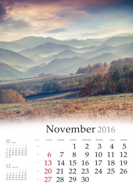 Takvim 2016. Kasım.