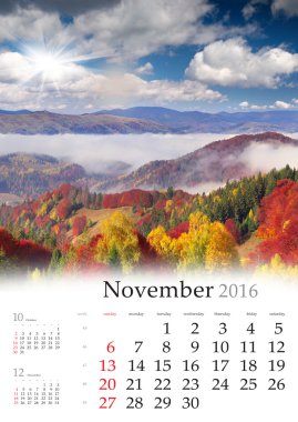 Takvim 2016. Kasım.