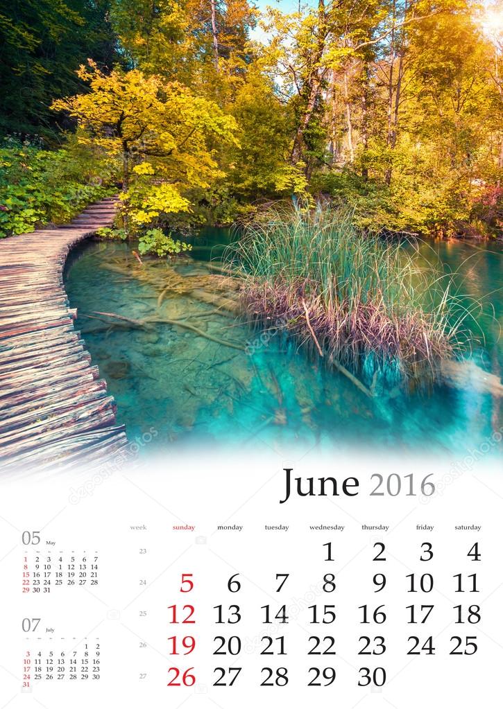 Calendar 2016. June.