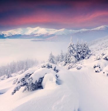 dağlarda kış gündoğumu