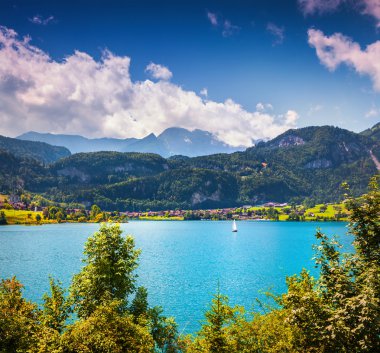 Sunny summer scene on Lungerersee lake