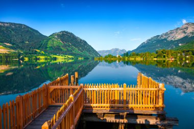 Colorful summer morning on Grundlsee lake