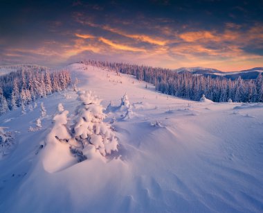 mountains glowing pink light