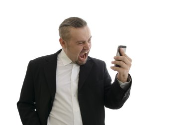 cep telefonu handse içinde çığlık ceket öfkeli işadamı
