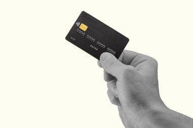 Yarım tonluk kredi kartı kolajı. Çevrimiçi ödeme kavramı. Finansal işlemler. Pop sanat resmi