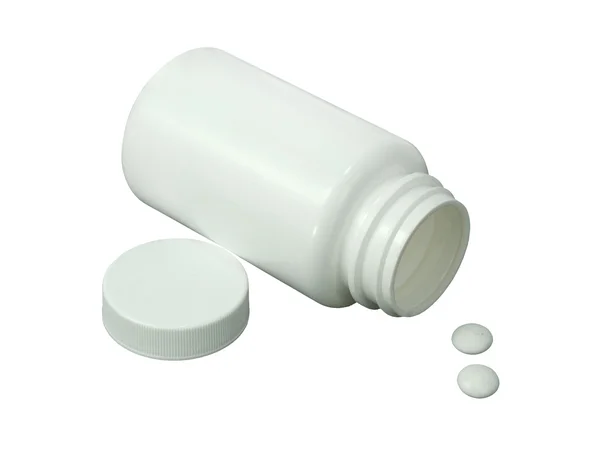 Two white pills with white jar — Stock Photo, Image