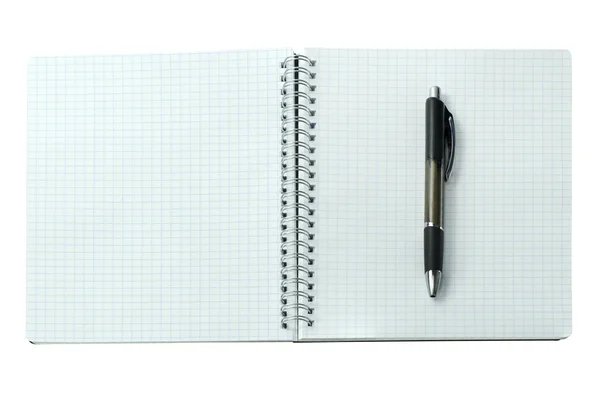 Caderno aberto com caneta — Fotografia de Stock
