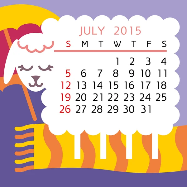 Calendar JULY 2015 sheep — Stock Vector