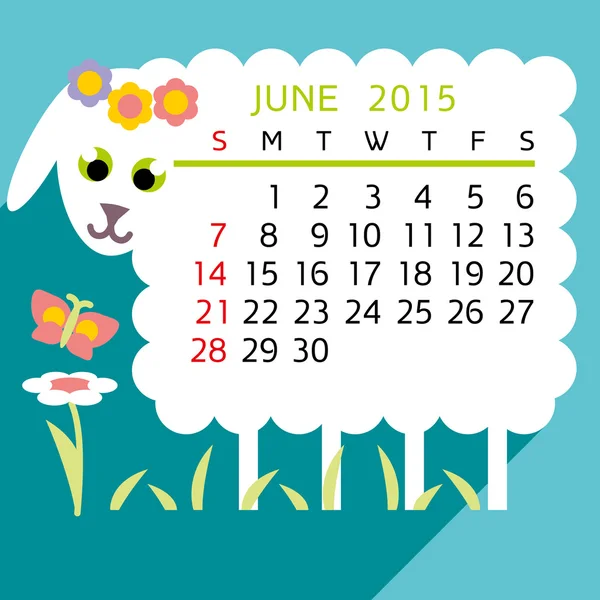 Calendar JUNE 2015 sheep — Stock Vector