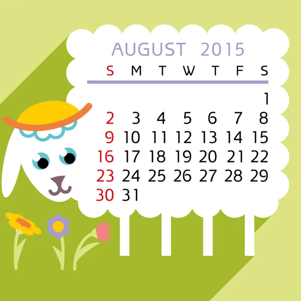 Calendar AUGUST 2015 sheep — Stock Vector