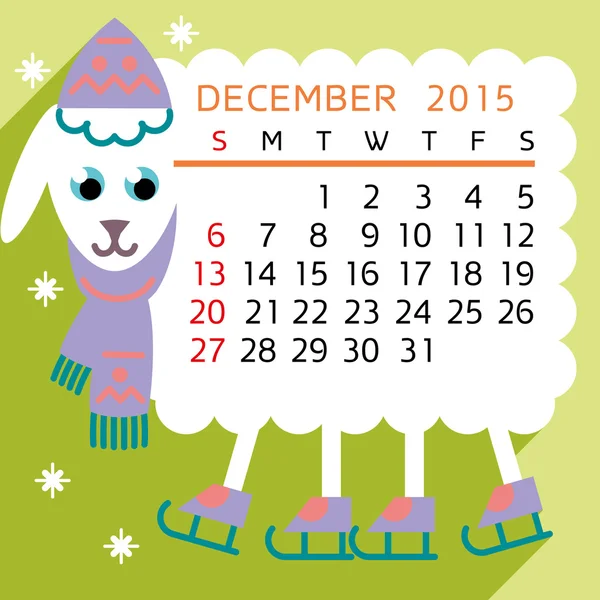 Calendar DECEMBER 2015 sheep — Stock Vector