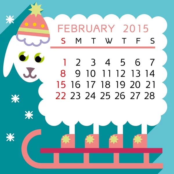 Calendar february 2015 sheep — Stock Vector