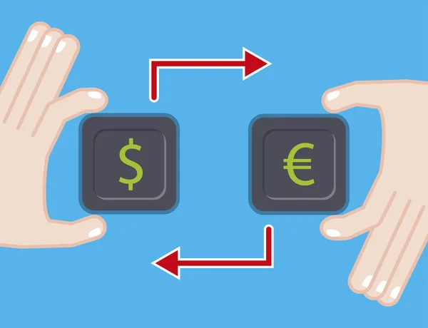 Câmbio de moeda. ilustração plana com símbolo do euro dólar —  Vetores de Stock