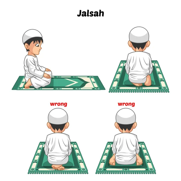 Muslim Prayer Position Guide Step by Step Perform by Boy — Stock Vector