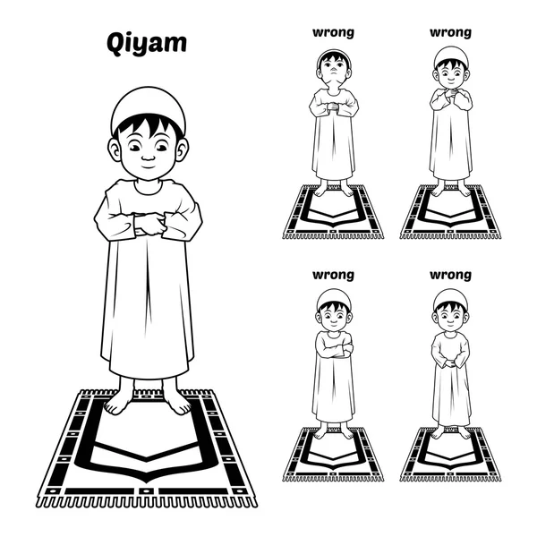 Muslim Prayer Guide Qiyam Position Outline — Stock Vector