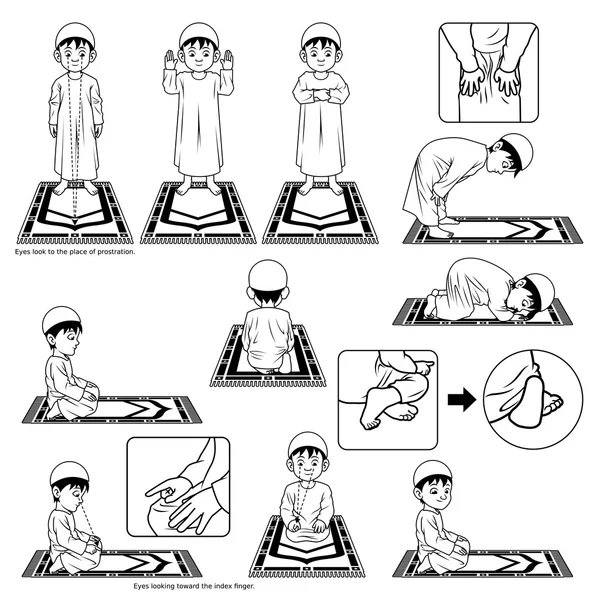 一组完整的穆斯林祷告指南概述 — 图库矢量图片