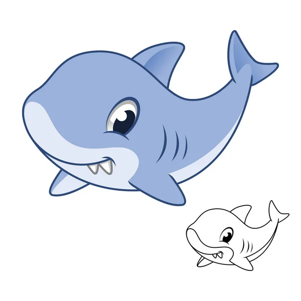 Cute Happy Shark Inflatable Ride Bouncer Line Art Drawing Aquatic — Stock Vector