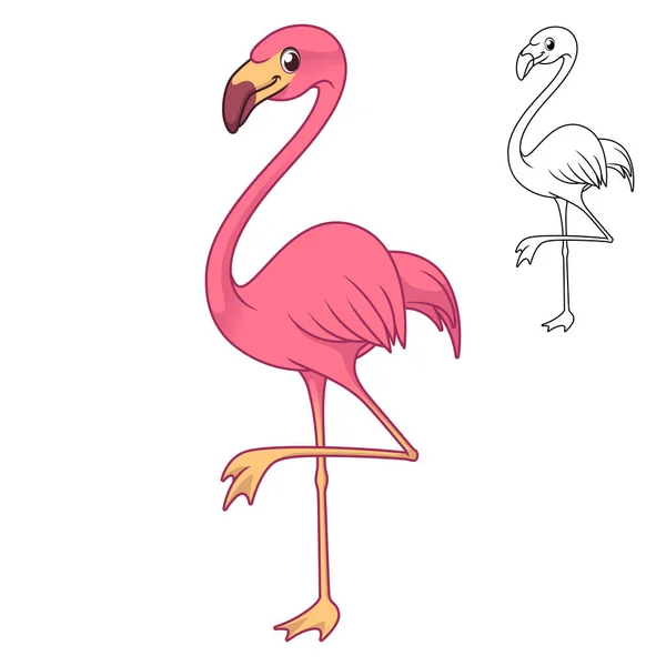 Cute Happy Pink Flamingo Line Art Drawing Animal Birds Vector — Archivo Imágenes Vectoriales