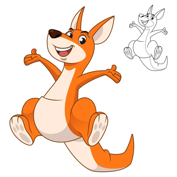 Happy Kangaroo Jumping Line Art Drawing Animal Mammals Vector Character — 스톡 벡터